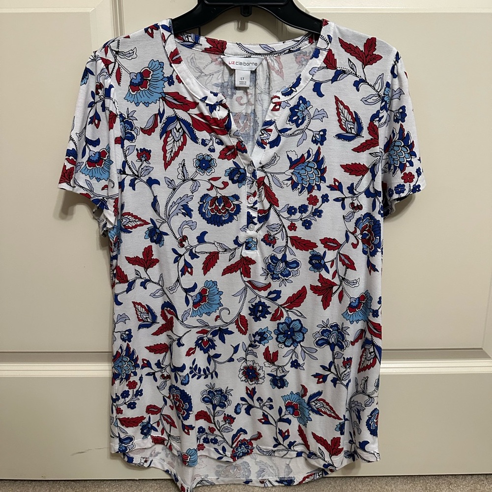 Liz Claiborne Womens Split Crew Neck Short Sleeve Blouse